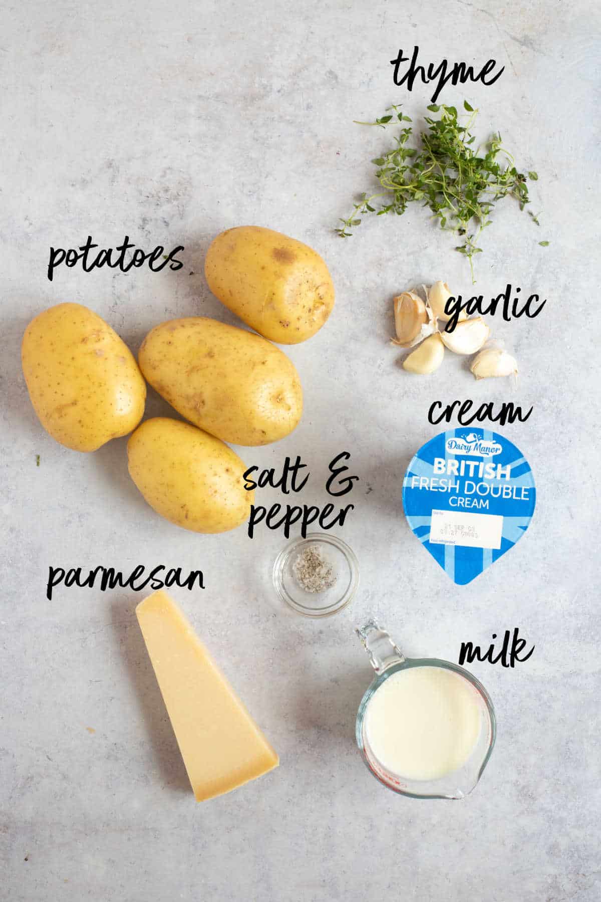 Ingredients for dauphinoise potatoes