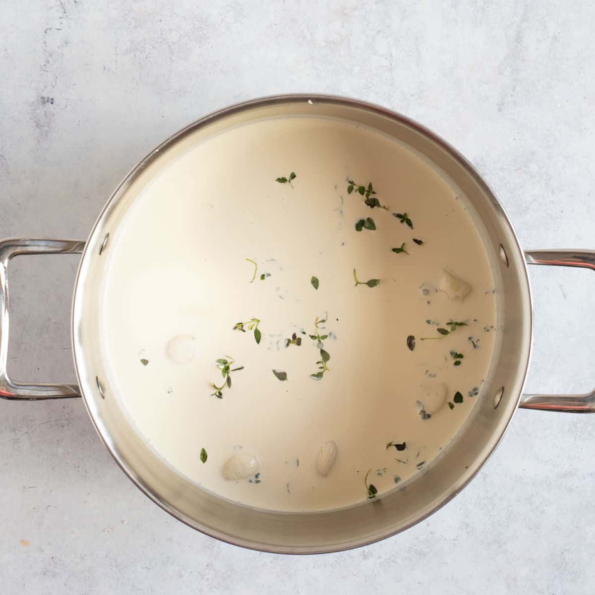 Milk and cream in a pan.