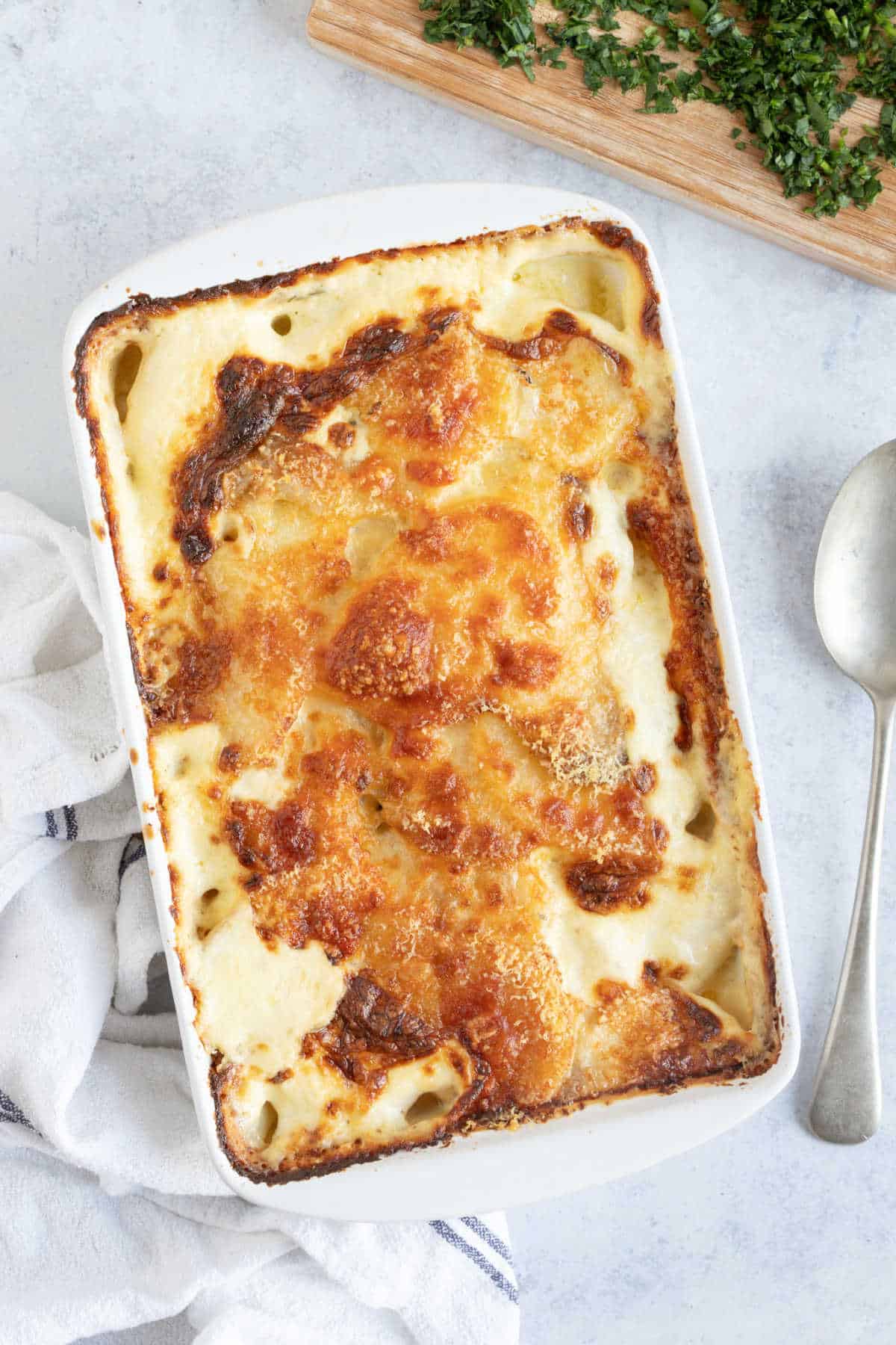 Dauphinoise potatoes in white dish