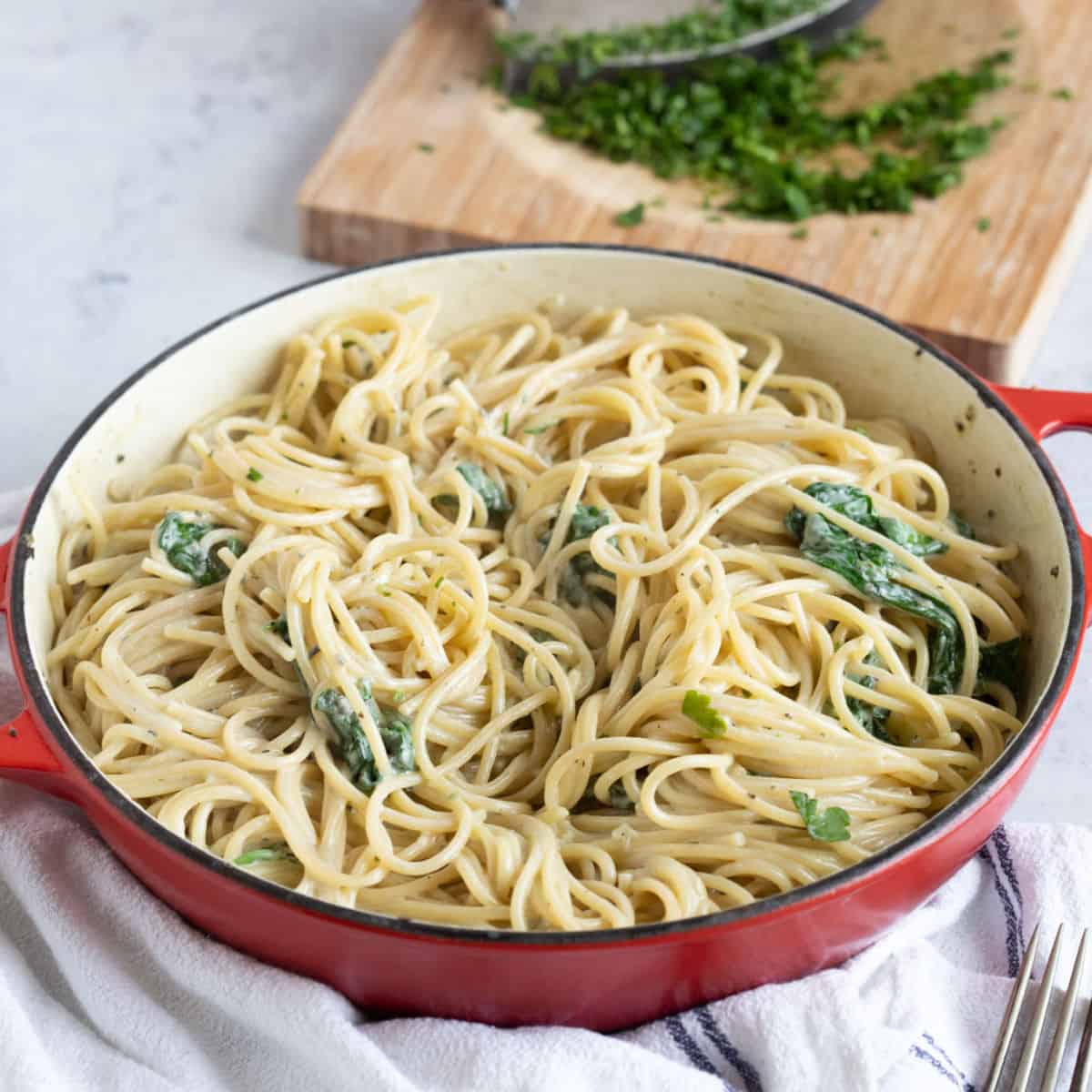 Spinach and blue cheese pasta sauce.