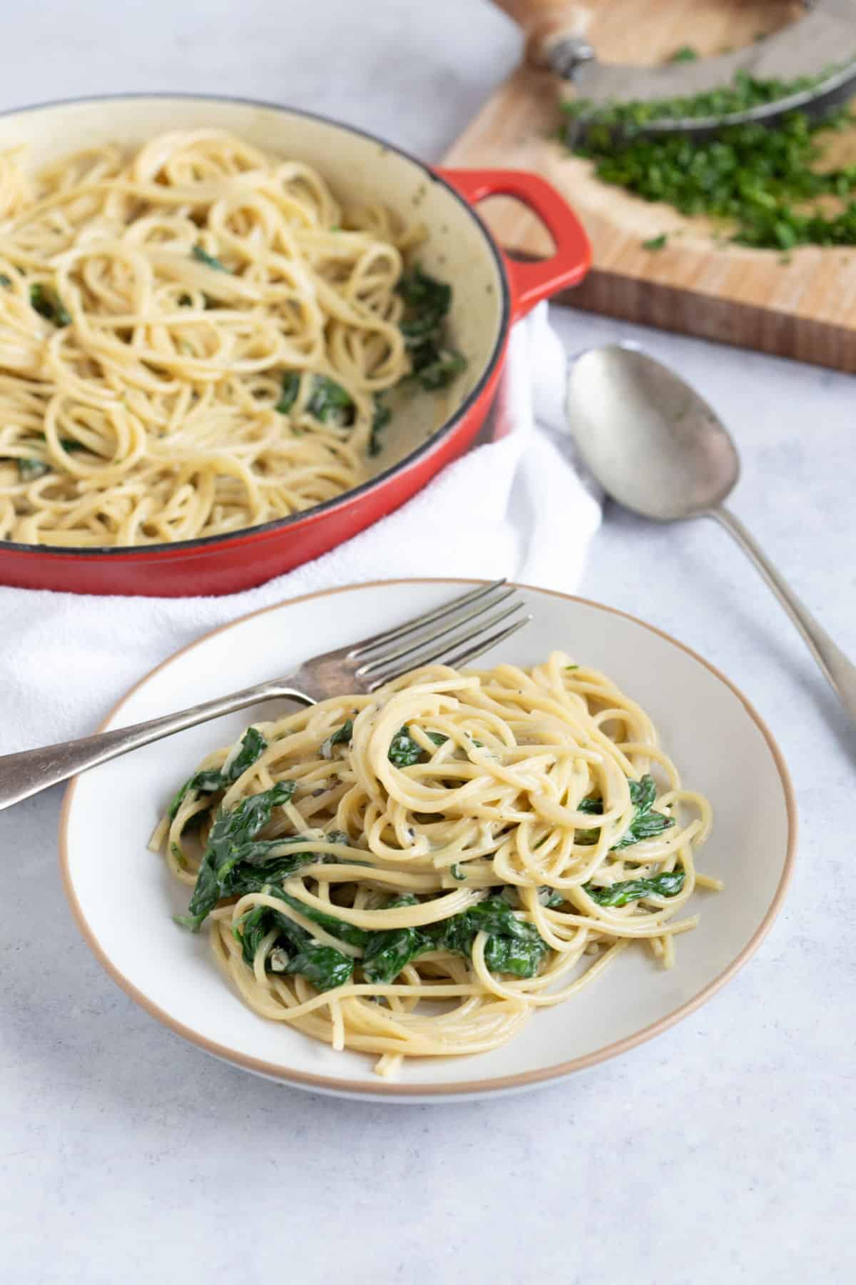 Spinach and blue cheese pasta.