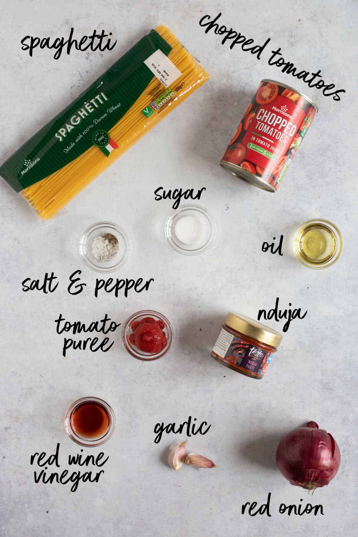 Ingredients for nduja pasta.