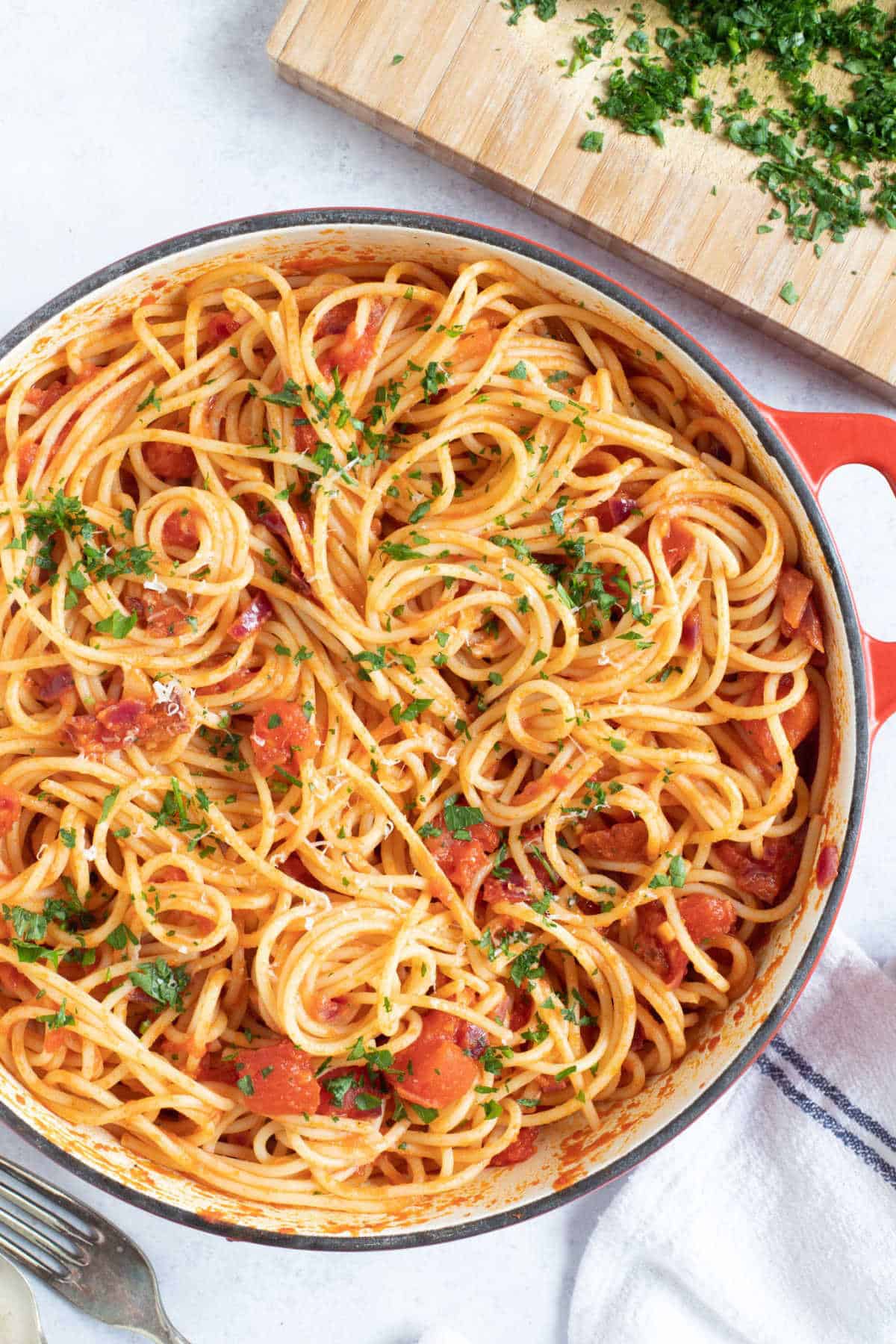 Nduja pasta overhead shot.