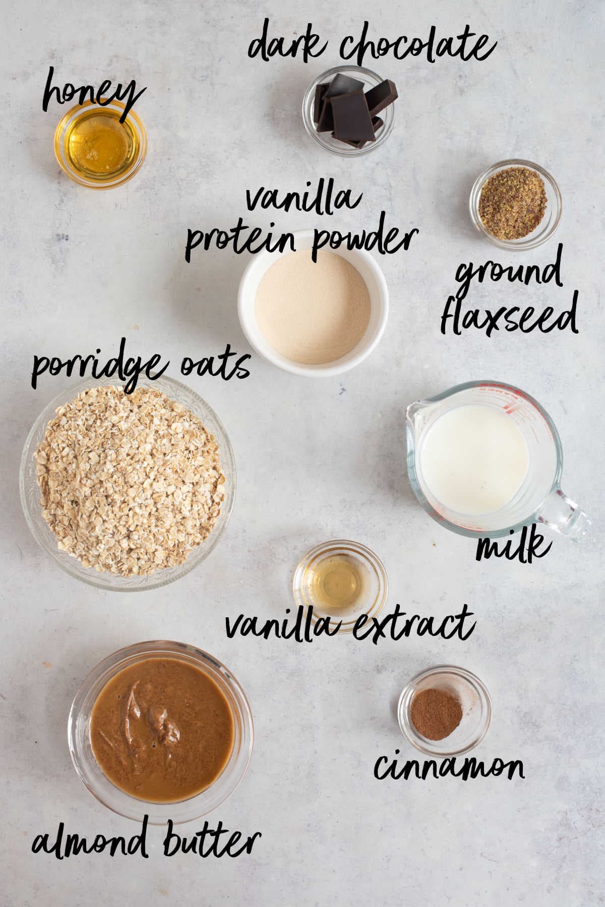Ingredients for vanilla protein balls.