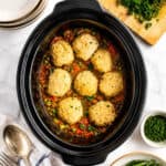 Slow cooker mince and dumplings in slow cooker.