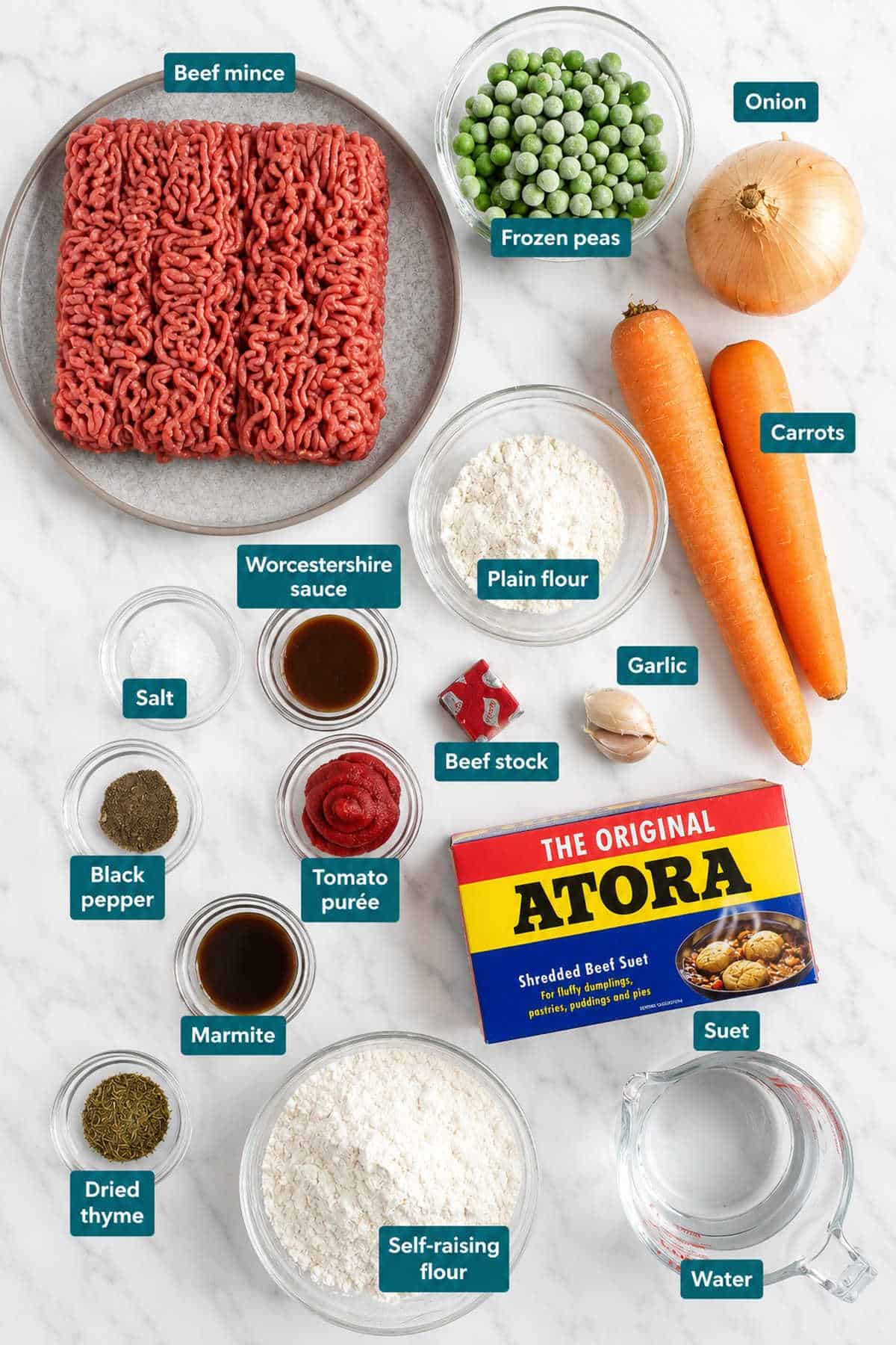 Ingredients for slow cooker mince and dumplings.